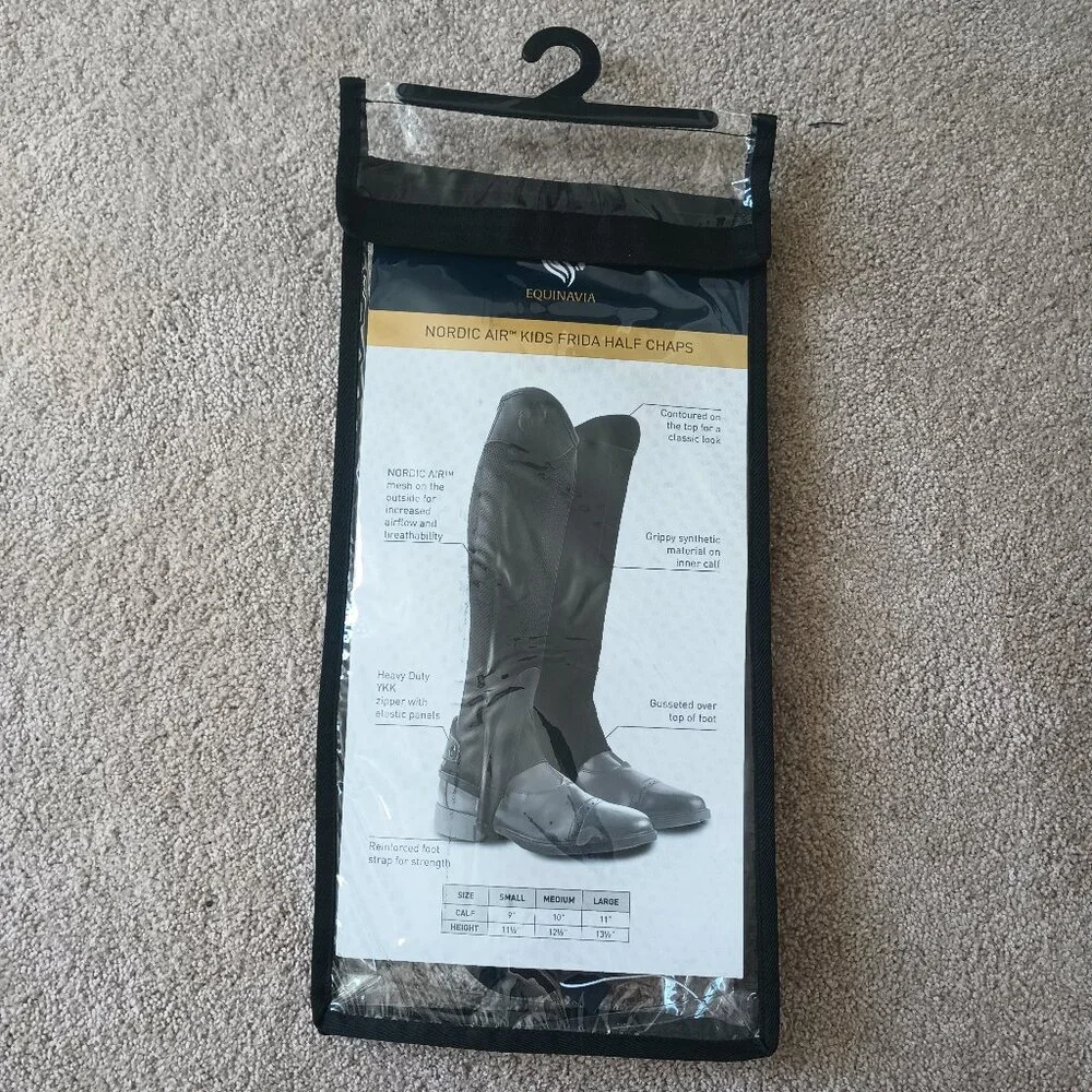 Kids Black Riding Half Chaps with Breathable Mesh Panels